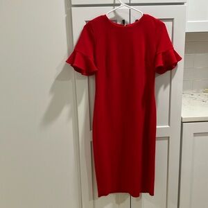 Calvin Klein Women's Red Polyester Sheath Formal Short Sleeve Midi Dress